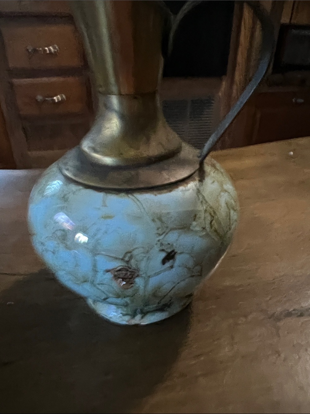 Ceramic & Brass Vintage Ewers - Light Blue Crackle Glaze. I have two. - Picture 4 of 12